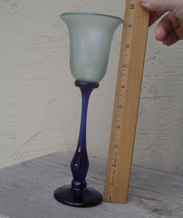 Rick Strini Signed Studio Art Glass Long Stem Wine Glass Blue Green luster 9″