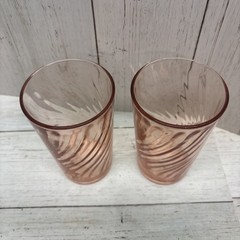 Arcoroc Rosaline Glass Tumblers 4-5/8″ Tall Pink Swirl 9-oz Made in France Set 2