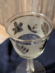 MCM Libbey Frosted Silver Leaf/Foliage 8 oz Wine Glasses/Goblets Set 6 SEE PICS!