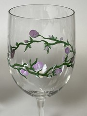 Handpainted Rose Vine Wine Glasses Set of 2 Pink Flowers on Vine