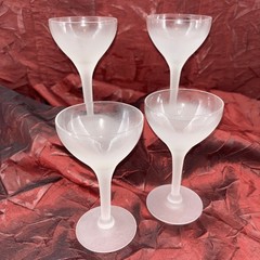 Mid Century Modern Frosted Petite Coupe Champagne Glasses 4.5in Set Of 4