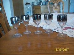 Silver Trimmed Roly Poly Design Vintage Small Short Stemmed 5 Wine Goblets