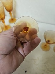 Fostoria Vesper Amber Liquor Cocktail Glasses Etched Floral Swag