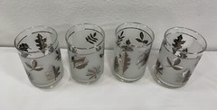 Vintage MCM Libbey Frosted SILVER Foliage Leaf Tumbler 4.5″ Glasses SET Of 4