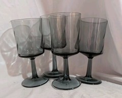 Set Of 4 Vintage Libbey Blue/Gray Optic Swirl Smoke Water Goblets Wine 6.5″