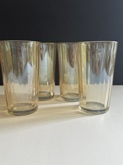 Vtg Iridescent Peach Luster Marigold Carnival Drinking Glass 5” Set of 4 10oz