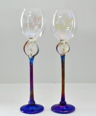 Pair of Bri’oni Hand Made Signed Numbered 12″ Iridescent Wine Glass NEW PERFECT