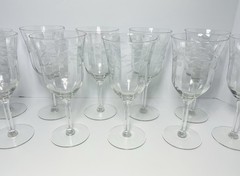 Vintage Etched Wine Set of 10 Leaf Berry Floral 7 Inch Tall