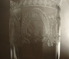Set of 5 Antique Tiffin-Franciscan Needle Etch Band Circles Optic Glass Tumblers