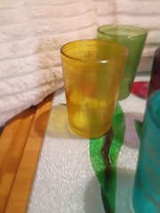 Moroccan Gold Trim OKAY Tea Glasses Vintage (10) Pink Yellow Blues Green Purple
