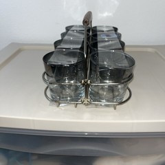 Mid Century Modern Silver Fade Rim 8 Glasses Rack Caddy Dorothy Thorpe