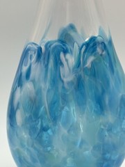 Art Glass Carafe And Wine Glass Set Signed Kyle Gribskov Blue Ocean Waves 2014