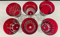 Le Sielle Crystal Wine Glasses Ruby Red Cut to Clear Italy Set of 6 Vintage