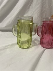 Glasses Mason Style Jars Retro Set 2 Cactus Shaped Green and Pink Glass no lids