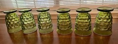 Vintage Set Of 6 INDIANA GLASS WHITEHALL Juice Glasses Cubist Avocado Green 4 oz