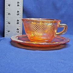 Set of 3 Federal Marigold Iridescent Depression Glass Normandie Cups And Saucer