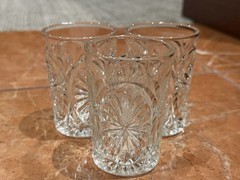ANCHOR HOCKING MEDALLION STAR CAMEO 3.5″ JUICE TUMBLERS GLASS CLEAR 1950S LOT 3