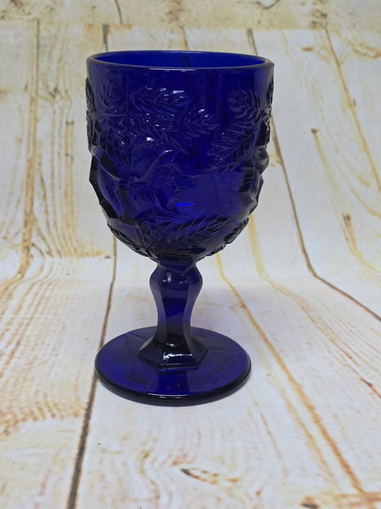 Blue Cobalt Madonna Inn Wild Rose Goblet Fenton Art Glass 6.5″