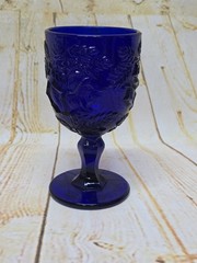 Blue Cobalt Madonna Inn Wild Rose Goblet Fenton Art Glass 6.5″
