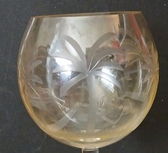 Danube Style Etched Goblet Palm Tree Amber Smoke