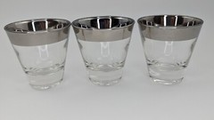 Set of 3 Dorothy Thorpe Double Shot Glasses Silver Banded Rims Vintage MCM