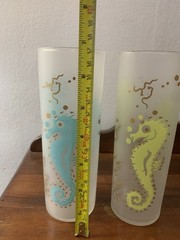 Vintage Federal Glass Frosted SEAHORSE Tom Collins Highball Glasses set of 2 MCM