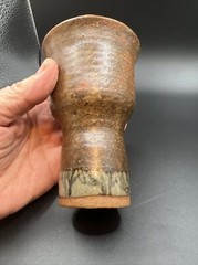 Vtg Gorgeous Art Pottery Goblet Chalice Cup Artist Signed TREES 5” T SKILL