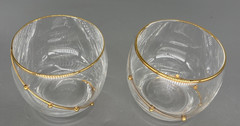 Lot of 2 artist made clear elegant glass gold rim & side embellishment 5 oz