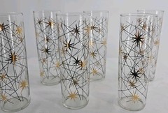 Mid Century Atomic Starburst Tom Collins Glasses Set Of 6 Vintage Barware