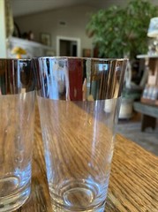 Queen’s Lusterware Silver Rim Glass Tumblers Set of 3 Mid Century MCM Vintage