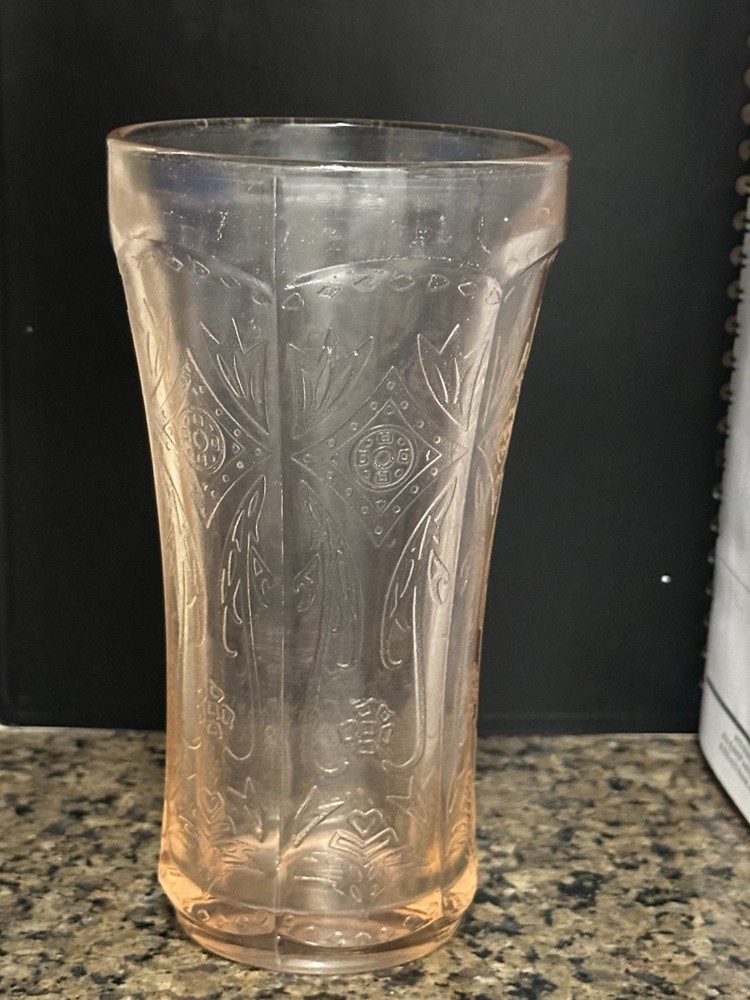 Vintage Indiana Glass Flat Tumbler Recollection Pink Depression Glass 14 Oz USA