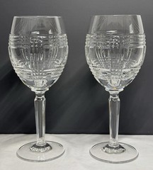 Set of f 2 Ralph Lauren Glen Plaid Crystal 8.75” Water Wine Goblets