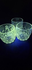Vintage Manganese Glow Glass Mugs – UV Reactive Dimpled Pub Steins Set of 3