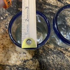 Hand Blown Glass Tumblers Set Of 2 Clear With Cobalt Blue Rim Rustic Barware